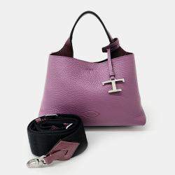 Tod's Purple Leather Manich Tote and Shoulder Bag Micro