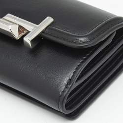 Pre Owned Tod's Black Leather Double T Trifold Wallet
