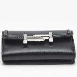 Pre Owned Tod's Black Leather Double T Trifold Wallet