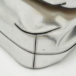 Pre Owned Tod's Silver Patent Leather Flap Crossbody Bag