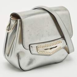 Pre Owned Tod's Silver Patent Leather Flap Crossbody Bag