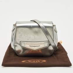 Pre Owned Tod's Silver Patent Leather Flap Crossbody Bag