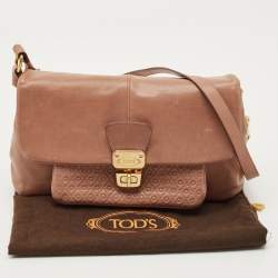 Pre Owned Tod's Old Rose Leather Turnlock Flap Shoulder Bag