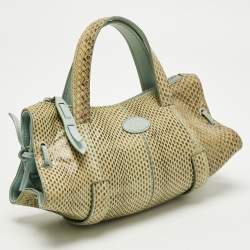 Pre Owned Tod's Cream/Blue Leather and Snakeskin Mini Candy Sera Satchel