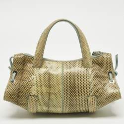 Pre Owned Tod's Cream/Blue Leather and Snakeskin Mini Candy Sera Satchel