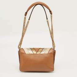 Pre Owned Tod's Brown/Multicolor Leather and Python Mini Double T Shoulder Bag