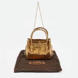 Pre Owned Tod's Gold Snakeskin Mini Crystal Embellished Drawstring Tote
