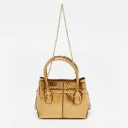 Pre Owned Tod's Gold Snakeskin Mini Crystal Embellished Drawstring Tote