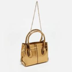 Pre Owned Tod's Gold Snakeskin Mini Crystal Embellished Drawstring Tote