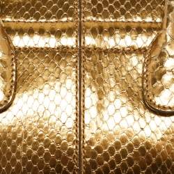 Pre Owned Tod's Gold Snakeskin Mini Crystal Embellished Drawstring Tote