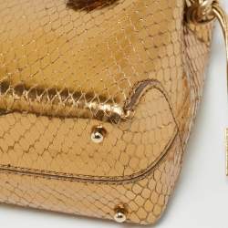 Pre Owned Tod's Gold Snakeskin Mini Crystal Embellished Drawstring Tote