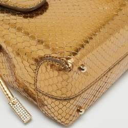 Pre Owned Tod's Gold Snakeskin Mini Crystal Embellished Drawstring Tote