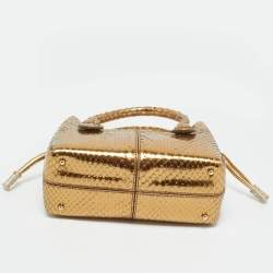 Pre Owned Tod's Gold Snakeskin Mini Crystal Embellished Drawstring Tote