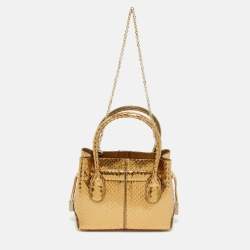 Pre Owned Tod's Gold Snakeskin Mini Crystal Embellished Drawstring Tote