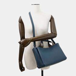Pre Owned Tod Leather 2-Way Handbag Blue/Gray Leather Size Mini