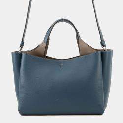 Pre Owned Tod Leather 2-Way Handbag Blue/Gray Leather Size Mini