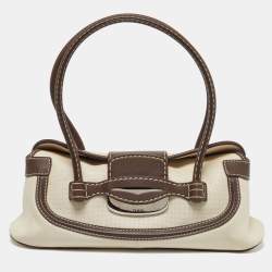 Pre Owned Tod's Flap Brown/Off White Canvas and Leather Satchel