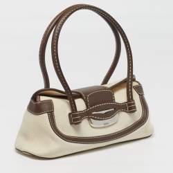 Pre Owned Tod's Flap Brown/Off White Canvas and Leather Satchel