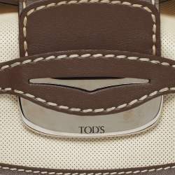 Pre Owned Tod's Flap Brown/Off White Canvas and Leather Satchel
