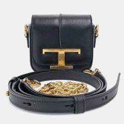 Pre Owned Tod's Black Leather Micro T Timeless Crossbody Bag