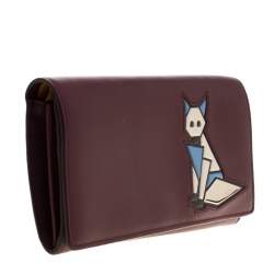 Tod's Bordeaux Leather Fox Detail Continental Wallet
