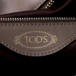 Tod's Taupe/Burgundy Leather D-Styling Medium Tote