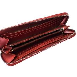 Pre Owned Tod's Coral Orange Signature Patent Leather Zip Around Wallet