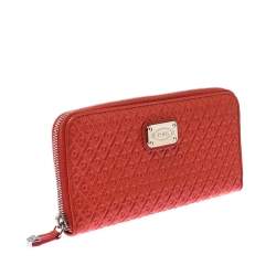 Pre Owned Tod's Coral Orange Signature Patent Leather Zip Around Wallet