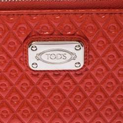 Pre Owned Tod's Coral Orange Signature Patent Leather Zip Around Wallet