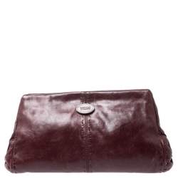Tod's Maroon Leather Fan Knot Clutch