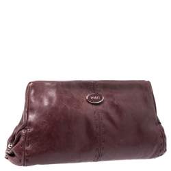 Tod's Maroon Leather Fan Knot Clutch