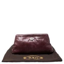 Tod's Maroon Leather Fan Knot Clutch