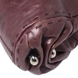 Tod's Maroon Leather Fan Knot Clutch