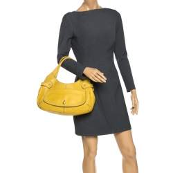 Pre Owned حقيبة تودز جيب قلاب جلد حُبيبي صفراء فاتحة