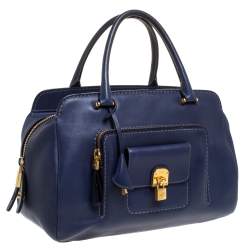 Pre Owned حقيبة يد تودز كات ميديا ​​جلد زرقاء متوسطة 