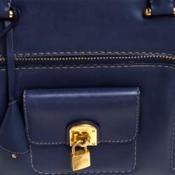 Pre Owned حقيبة يد تودز كات ميديا ​​جلد زرقاء متوسطة 