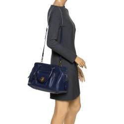 Pre Owned حقيبة يد تودز كات ميديا ​​جلد زرقاء متوسطة 