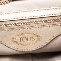 Pre Owned Tod's Metallic Beige Leather Small Studded Flower Tote