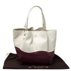 Pre Owned حقيبة يد تودز فلاور متوسطة جلد عنابي و كريمي