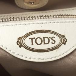 Pre Owned Tod's Cream/Brown Leather and Patent Leather Flower Tote