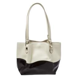 Pre Owned Tod's Cream/Brown Leather and Patent Leather Flower Tote