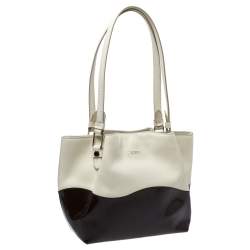 Pre Owned Tod's Cream/Brown Leather and Patent Leather Flower Tote