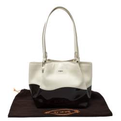 Pre Owned Tod's Cream/Brown Leather and Patent Leather Flower Tote