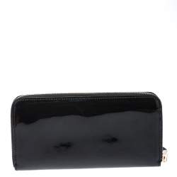 Tod's Black Patent Leather Zip Around Continental Wallet