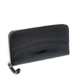 Tod's Black Patent Leather Zip Around Continental Wallet