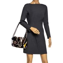 Pre Owned Tod's Multicolor Mink Fur and Leather Double T Flap Shoulder Bag