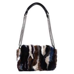 Pre Owned Tod's Multicolor Mink Fur and Leather Double T Flap Shoulder Bag