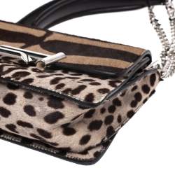 Pre Owned حقيبة كتف تودز T مزدوج ميني شعر عجل طباعة فهد بيج/ بني