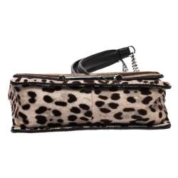 Pre Owned حقيبة كتف تودز T مزدوج ميني شعر عجل طباعة فهد بيج/ بني