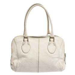 Tod's White Leather Double Zip Satchel